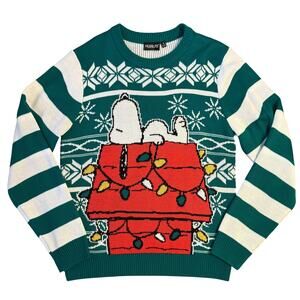 Snoopy Ugly Christmas Sweater Dog House Peanuts Holiday Lights Unisex Small